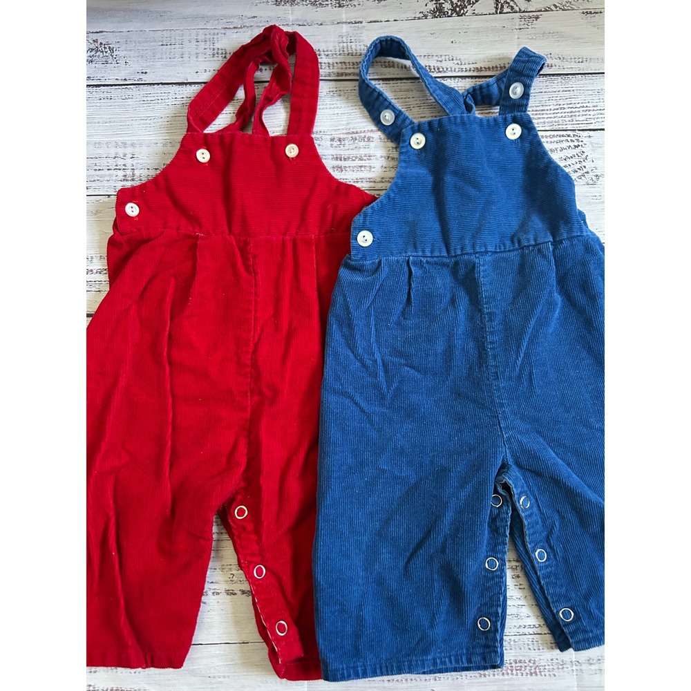 JCPenney Toddletime Corduroy Overalls Kids Blue Red Vintage 12 Months Size 1‎